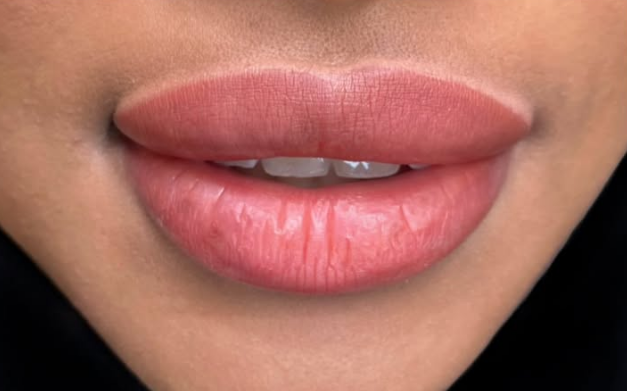Lábios com micropigmentação labial uniforme e contorno definido